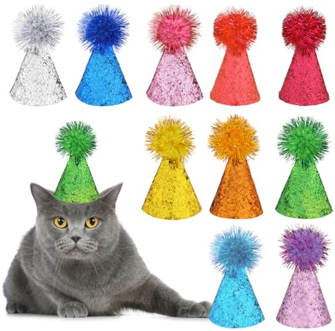 10 Stück Katzen-Geburtstags Mütze, Mini-Party Hüte Bunte Hunde-Geburtstags Mütze Niedlicher Cone-Katzen-Party Hut Hunde Hüte Mit Verstellbare Party Hüte Für Welpen-Kätzchen-Kleintier-Kostüm-Zubehör