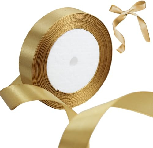 Satinband, 2cm x 22 Meters Dekoration Präsent Geschenkband Schleifenband Dekoband für Geschenk Hochzeit Party (Gold)