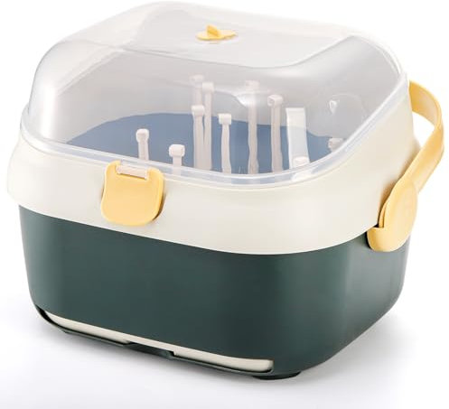 Kingrol Baby Bottle Drying Rack with Cover for Home Kitchen Travel, Large Capacity Toddler Bottles Storage Organizer with Drainage Holes for Bottles Teats Cups Pump Parts and Accessories