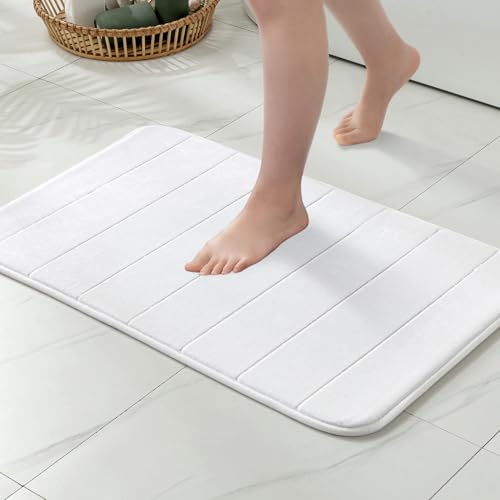 MIULEE Badematte Memoryschaum Badteppich Memory Foam Duschvorleger Teppich Badvorleger Badezimmerteppich Duschmatte Deko Fussmatte rutschfeste Matte für Badezimmer Wohnzimmer 50x80cm Weiß