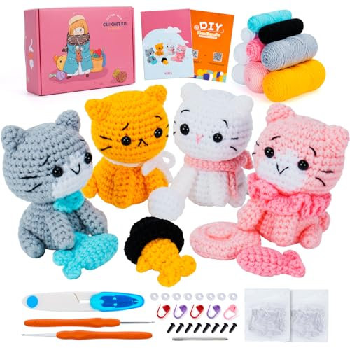 Häkelset für Anfänger Katze Häkeln Tier Kit Komplett Tier Häkeln mit Schritt für Schritt Video Tutorials Häkeln Stricken Katze Häkeln Starter Kit Tier Set Anfänger Häkeln Katze (Häkeln Katze)