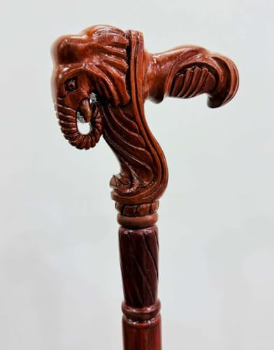 Handmade African Elephant Head Handle Wooden Walking Cane for Men and Women - Fashionable Traditional Unique Wood Cane -Comfortable Handle Walking Sticks, Carving Walking Canes as Gift (36 INCHES)