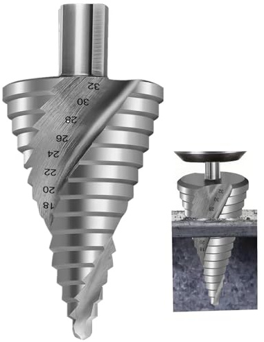 CYLBAQ Step Drill Bit, 4mm-32mm HSS Spiral Grooved Step Drill Bit For Metal, Titanium High Speed Steel Cone Cutter Round Shank Metric Stepped Up Bits for DIY Lovers