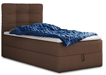 Sofnet Boxspringbett Best Mini mit Bettkasten und Matratzentopper - Einzelbett mit Bonell-Matratze und Topper, Polsterbett, Bett, Schlafzimmer (120 x 200 cm, Braun (Inari 24))