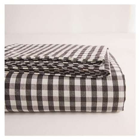 Kariert Bettlaken ohne Gummizug 100% Gewaschene Baumwolle Betttuch ohne Gummi Haustuch Laken viele Farben und Größen(White Gray,200x230cm)