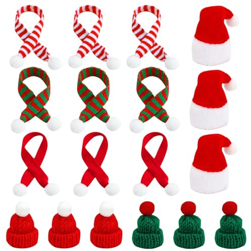 JOKILY Mini Weihnachtsmütze und Schal,Weihnachts Haarschmuck, Kleine Mützen, Weihnachtsschal für Weihnachtsdeko DIY Puppenzubehör Flaschendeko Heimdekoration Partydeko