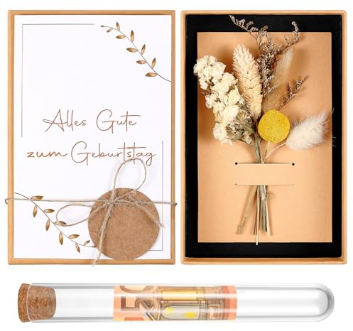 Hestya Geldgeschenke Geburtstag mit Geschenkbox Alles Gute zum Geburtstag Grußkarte Reagenzglas Geburtstagskarte mit Trockenblumen Kraftpapier Anhänger Hanfseil Geldgeschenk Verpackung für Frau Mann