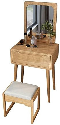 ZONABSQQ Schminktisch Schminktisch mit abnehmbarem Spiegel und gepolstertem Hocker-Set, Schminktisch aus massivem Holz, kleine Familienmöbel Multifunktion