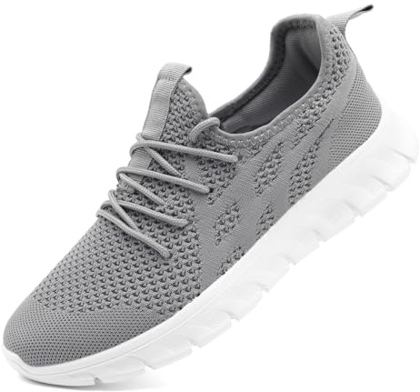LANGFEUU Sneaker herr löparskor sneakers tennis löpning skor sportskor fritid gator löparskor mode lätta andas promenadskor fitness utomhus jogging skor 39–46 EU, 2 ljusgrå, 42 EU