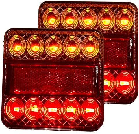 2x LED-Rückleuchten für Anhänger, 12 V, mit Kabel, E9-Homologation | Mit Brems, Schluss und Blinklicht sowie Kennzeichenbeleuchtung – ideal für Anhänger, Wohnmobile, Busse und Autotransporter