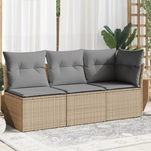Brokky Gartensofa mit Kissen 3-Sitzer GartenmöBel Terrassensofa Outdoor Sofa Balkon Outdoor Couch Loungesofa Outdoor Beige Poly Rattan - 366103