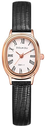 Lancardo Orologi da polso da donna ovali Orologi da donna: piccolo rettangolare analogico al quarzo con numeri romani Orologi squisiti angolari con cinturino in pelle Regali per le donne, Nero