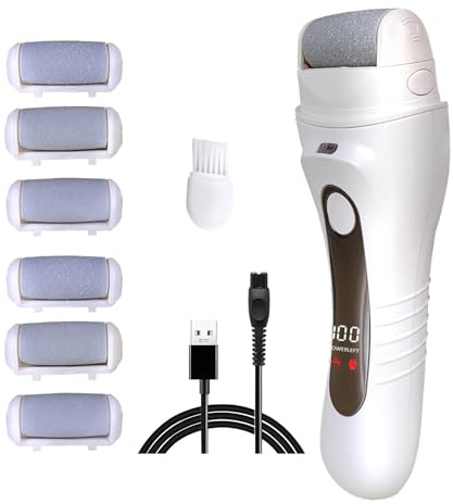 Lima Electrica Pies Durezas con 6 Rodillos de Recambio Kit de lima eléctrica con funda, USB recarregável LED Display, Elimina callosidades y durezas,Pedicura Profesional Foot File