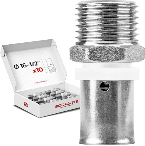 BOOPARTS – 10 piezas – Conexión multicapa 16 – M1/2 (15/21) a crimpado contorno TH – acoplamiento multicapa para crimpado recto macho – accesorio de plomería para tubo multicapa 16