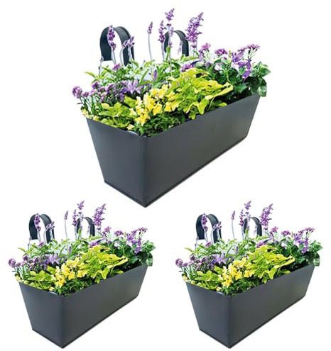 Lot de 3 pots de fleurs à suspendre en métal avec crochets amovibles pour balustrade, pots de fleurs, décoration d'intérieur pour balcon, clôture, balcon, jardin
