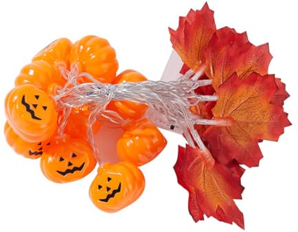 WUSJCOF Decorazione Autunnale Catena Luminosa LED, Ghirlanda Autunnale con Foglie d'Acero e Zucca Decorativa, Luminaria per Halloween, Ringraziamento, Finestra, Camera da Letto