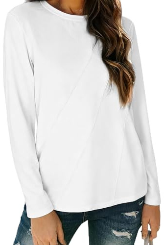 Demegimi Women’s Long Sleeve T-Shirt Basic Top Solid Tee Casual Blouse | Soft Cotton Feel, Relaxed Fit, Easy Matching, Casual Daily Wear, Autumn Winter Wardrobe Essential