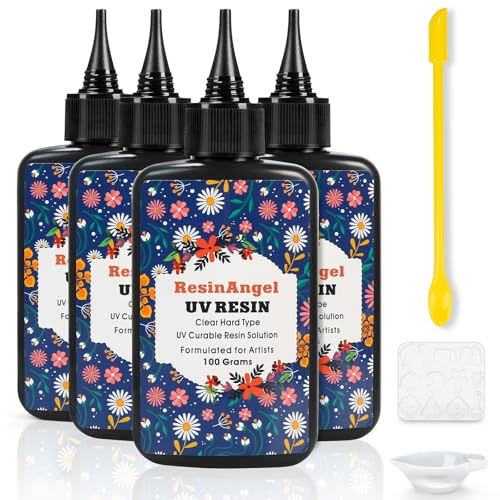 ResinAngel 400g UV-Harz-Set – Kristallklares, vorgemischtes UV-Harz, schnellhärtend & selbstnivellierend, vergilbungsfrei für Schmuck, Bastelkunst & Beschichtung