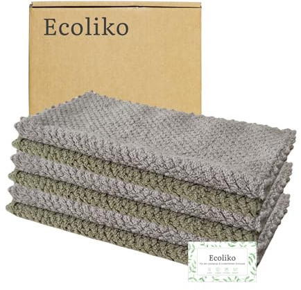 Ecoliko Staubtuch für Möbel, Pflanzen & Deko [6er Set] weiches Mikrofaser Putztuch zum trockenen & feuchten Staubwischen für Holz | Leder | Glas, wiederverwendbar & flauschig, 25×25 cm (Grau & Grün)
