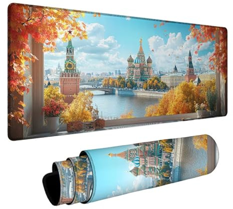 Vasiliansk katedral musmatta xxl 140 x 60 x 0,3 cm musmatta med halkfri gummibas för bärbar spelartangentbord dekoration höst kontor fönsterbräda DBYH8712