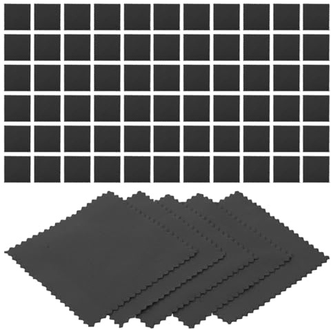 Paño de Pulido para Joyas de Plata 50 Piezas Gamuza Negra Reutilizable | Limpieza sin Rayas, Brillo Recuperado, Portátil, para Relojes y Anillos, Tela Ultrasuave