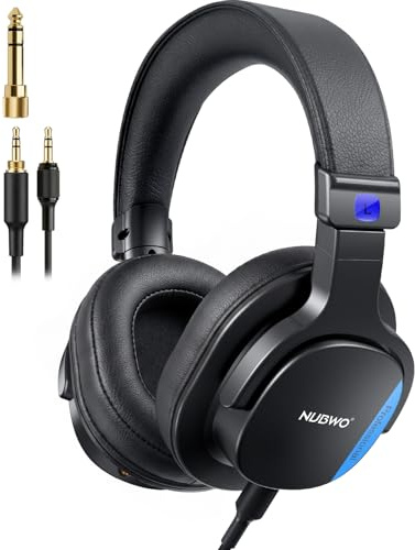 NUBWO Studio Monitor Headphones for Podcast, Hi-Res Wired Over Ear Headphones with 45mm Drivers, 3.5/6.35mm Detachable Jack, Professional DJ Headsets for Guitar APM/Piano/Recording/Mixing-HD01