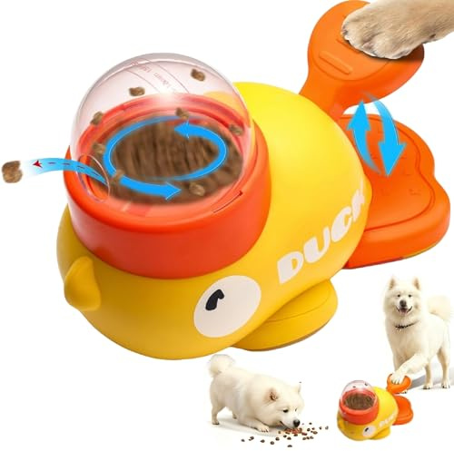 2-i-1 anka form foderdispenser intelligent foderdispenser leksak för katt och hund interaktiv tecknad anka hundleksak lämplig för små och medelstora husdjur