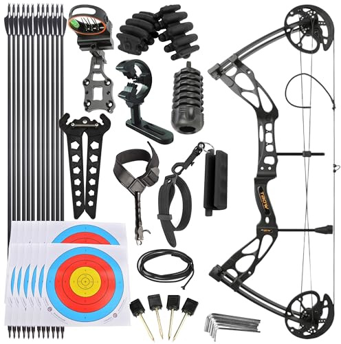 Verstellbares Compound-Bogen-Set Zuggewicht 0–70lbs IBO-Geschwindigkeit 325 fps Zuglänge 41,7–76,2 cm für Jagd und Bowfishing (Linkshänder/Rechtshänder) (set1, Linke Hand)