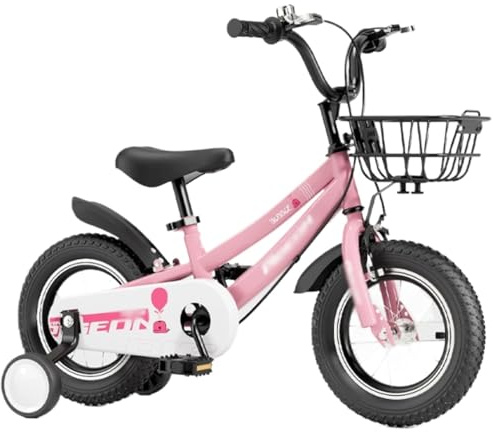 Zxarunas Coche sin Pedal Bicicleta con Cesta for niños de 2 a 12 años, de 12 a 18 Pulgadas, con Ruedas de Entrenamiento y Pedales, for niño y niña, Twister Coche(Rose,18inch)