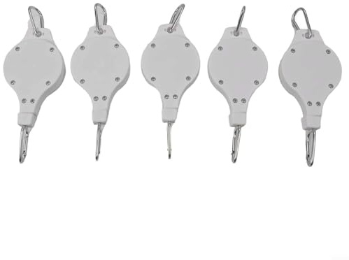 Momfin 5 ganci retrattili per piante per cesti appesi, sistema di puleggia regolabile fino a 89 cm, robusta corda di nylon per interni, giardino, vaso da fiori nero (bianco)
