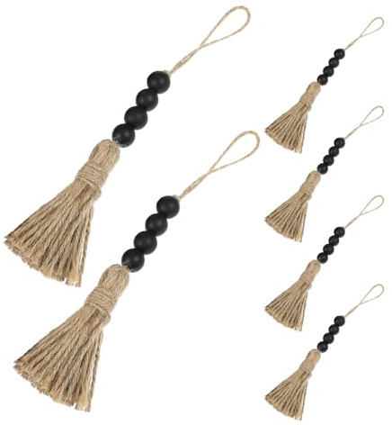 STOBAZA 6 Pezzi Ghirlanda di Perline in Legno con Nappe Boho Rustica per Decorazione Casa, Facile da Installare, per Soggiorno e Porta Ingresso