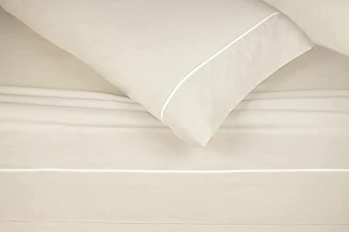 Burrito Blanco Juego de Sábanas 3 Piezas (Encimera, 1 Funda de Almohada y Sábana Bajera Ajustable) para Cama de Matrimonio de 150x190 cm hasta 150x200 cm, Beige
