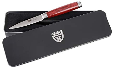 GRÄWE Damastmesser, Messer aus Damaststahl, Scharf, Damaszener Santokumesser, Damast Küchenmesser, 10 cm Klinge, asiatisches Kochmesser mit Geschenkbox