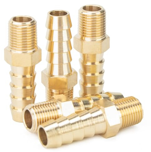 LTWFITTING Messing Fittings Anschluss 3/8 Außengewinde R x 8 mm Schlauch für Kraftstoffsystem und Klimaanlage von Fahrzeugen(5 Stück)
