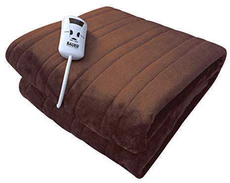 Bauer Electric Heated Throw Blanket with Luxury Fleece Lining | 10 Heat Levels | Machine Washable | Brown
