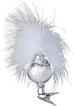 Inge-glas - Christbaumschmuck - Baumschmuck - Vogel, Silberner Spatz - Größe 5 cm - mundgeblasen