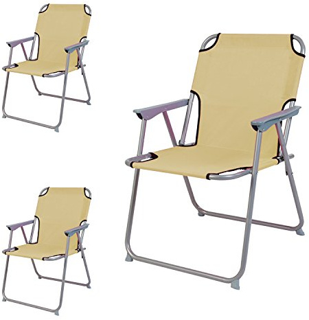 Mojawo 3 Stück Campingstuhl Faltstuhl Stoff Oxfort Beige Klappstuhl Anglerstuhl Regiestuhl Angelstuhl Metall B 53 x T 46 x H 74 cm