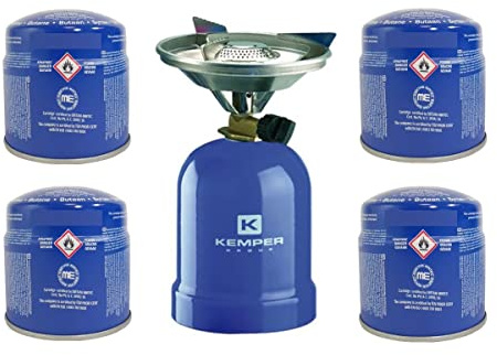 KEMPER - Réchaud à gaz 2200W Coque Acier + 4 Cartouches de gaz 190g - Réchaud de Camping Portable & Léger
