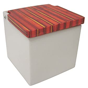 SALERO Sal Cuadrado Porcelana Blanco BISAGRA Tapa Madera DECOPAUGE Bambu
