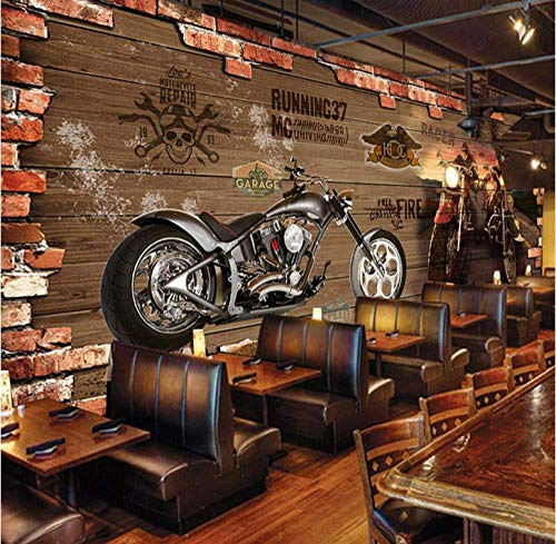 Personalisierung Benutzerdefinierte Retro Motorrad Ziegel Tapete Restaurant Cafe Kreative Dekorationen 3D Geprägte Wandbild 3D fototapete 3D Tapete effekt Vlies wandbild Schlafzimmer-250cm×170cm