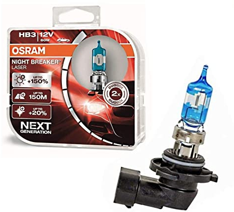 2x Osra.m HB3 60W 12V Night Breaker Laser +150% Next Generation 9005NL-HCB hell Weiß Ersatz Halogen Birne für Scheinwerfer, Fernlicht, Abblendlicht, Nebelleuchte vorne - E-geprüft