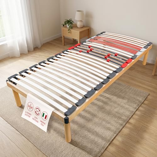 Coemo Komplettbett Dorado, 100x200 cm, Buche, Made in Italy | Lattenrost mit Füßen, 30 Federleisten, Härtegradeinstellung, für Einzel- oder Doppelbett