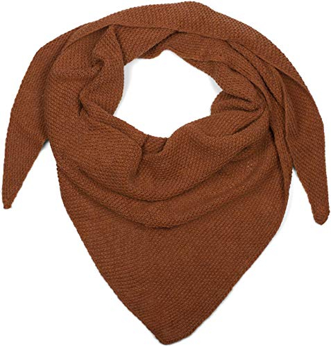 styleBREAKER Damen Strick Dreieckstuch | Weiches Schultertuch mit Reiskorn Muster | Unifarbenes Dreiecktuch aus Wolle Mix | Made in Italy | 190 x 72 cm, Cognac