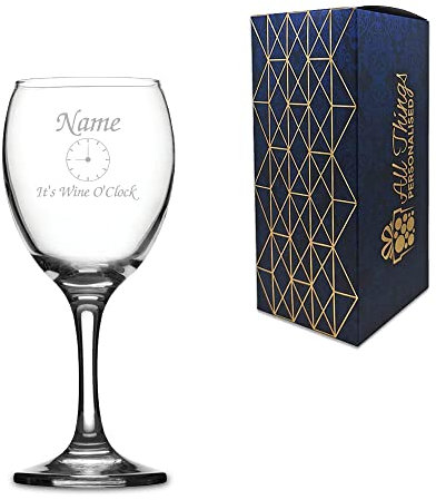 Personalised Engraved Novelty 9oz Imperial Wine Glass, Name - Its Wine Oclock