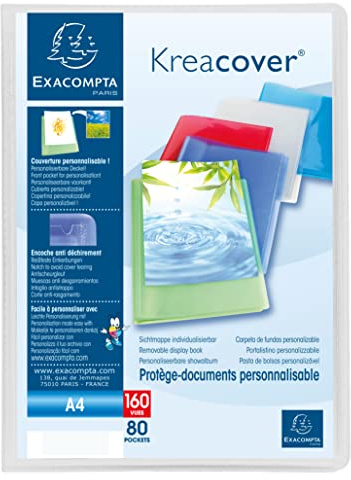 Exacompta - Ref 5788E - 1 Kreacover Chromaline-mapp - 80 släta kristallklara fickor - 160 visningar - för A4 - storlek 24 x 32 cm - halvstyvt polypro-omslag - färglös