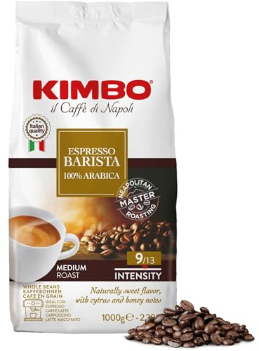 Kimbo 1 kg Kaffeebohnen, Espresso Barista 100% Arabica | 1 x 1-kg-Packung Kaffeebohnen, Intensität 9/13, mittlere Röstung