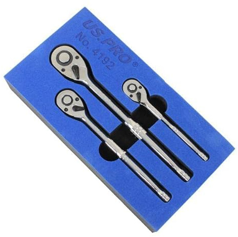 US PRO Tools 3 Piece Hand Ratchet Set 1/4 3/8 1/2 in a Foam Tray 4192