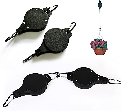 Haken, Hängekorb Haken Schwarz Einziehbar Verstellbar Heavy Duty Pflanzenrolle Aufhänger für Balkon Garten Hängende Pflanzgefäße Blumentöpfe Vogelfutterspender Pflanze Grow Light, 4 Stück (Farbe: