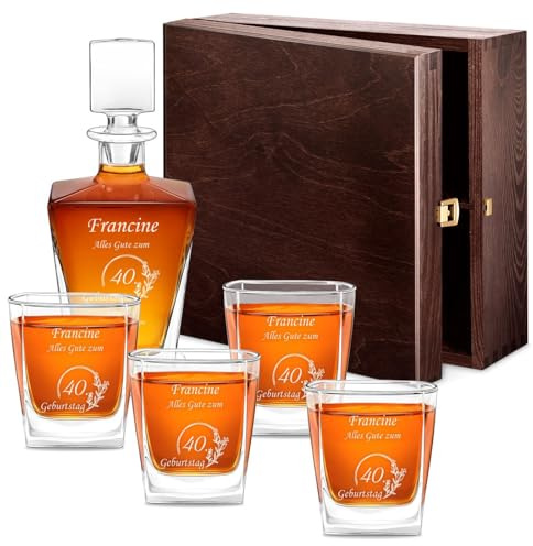 Maverton Whiskykaraffe 800 ml + 4/6 Whiskygläser mit Gravur - graviertes Whisky Decanter Set - Glas Karaffe mit Gläsern für Frauen - Whiskey Set für Whisky Genießerin - Wünsche