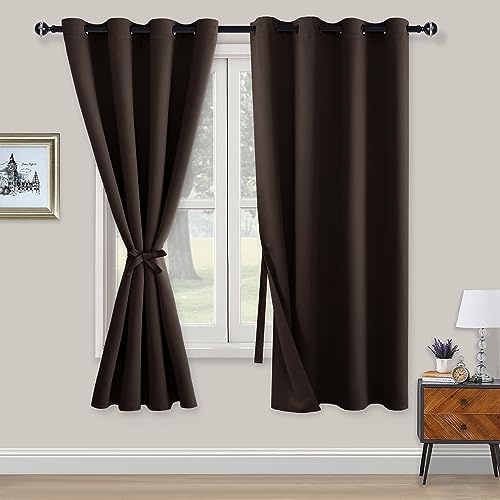 XWZO Blickdichte Vorhänge Verdunklungsvorhänge mit Ösen 2 Stücke Gardienen mit Raffhalter Lichtundurchlässige Vorhänge für Schlafzimmer,WonhzimmerBüro, 160x132 cm, Braun